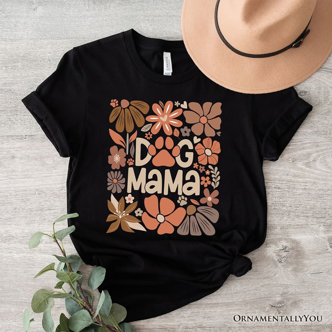 Dog Mama Boho Floral T-Shirt, White and Black Tee for Proud and Stylish Pet Lovers
